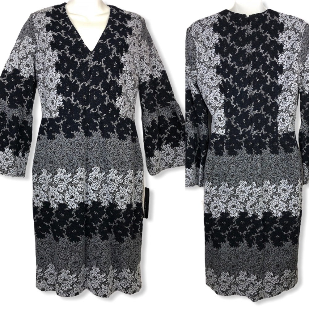 Maggie London Blue Flower Jacquard Sheath Dress 8